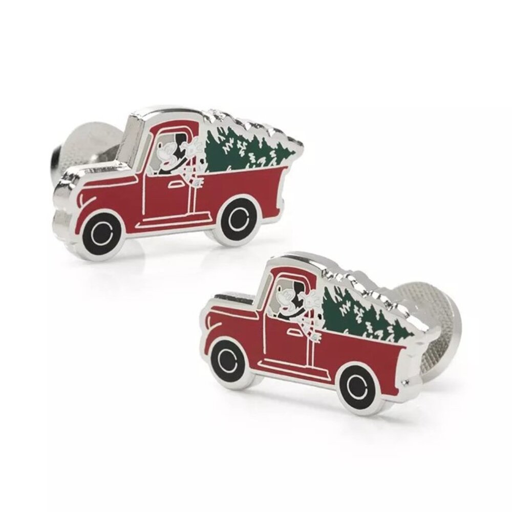 DISNEY Mickey Mouse Holiday Truck Cufflinks - Silver-Tone & Enamel - New